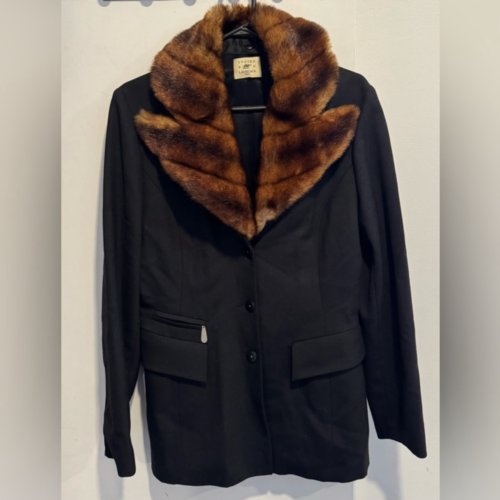 Vintage Ivoire De Laurence Paris France wool blend blazer faux fur luxe chicS/M